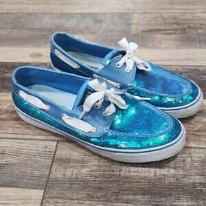 Sperry Top-sider Iridescent Blue Sequin Boat Shoes Womens 8.5